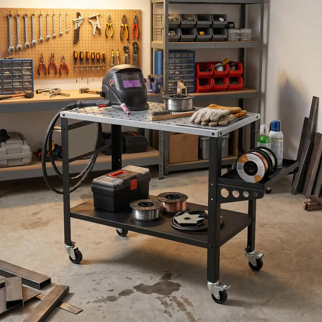 Welding Table 36x18’’ with Lockable Wheels and 144 Fixture Holes and Tool Slots - Garages