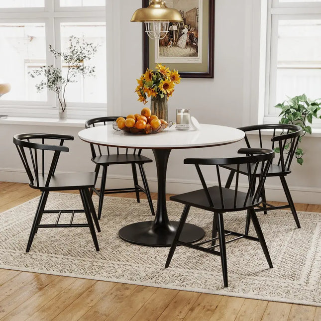 Windsor Dining Chair Set of 4 Mid-Century Modern Black Kitchen Chairs-Black - Black - Dining Chairs