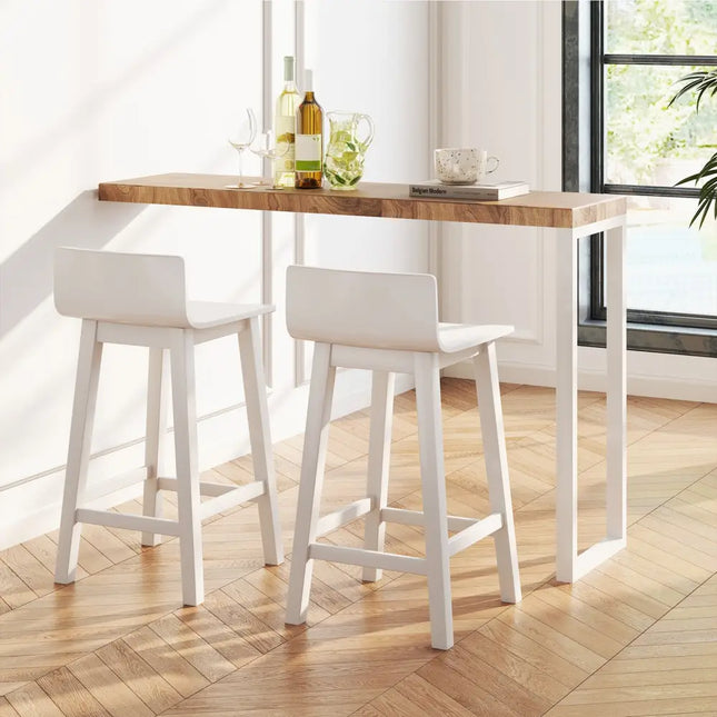 Wood Bar Stools Set of 2 with Solid Back and Seat-White - White - Bar Stools