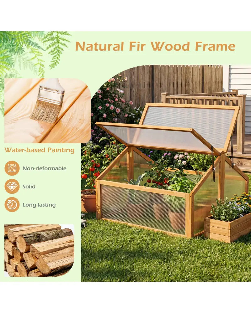 Wood Cold Frame Greenhouse Raised Flower Planter Protection with Transparent Openable Roof-Orange - Orange - Greenhouses
