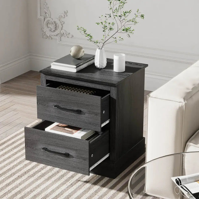 Wood Compact Floor Nightstand with Storage Drawers-Dark Gray - Dark Gray - Nightstands
