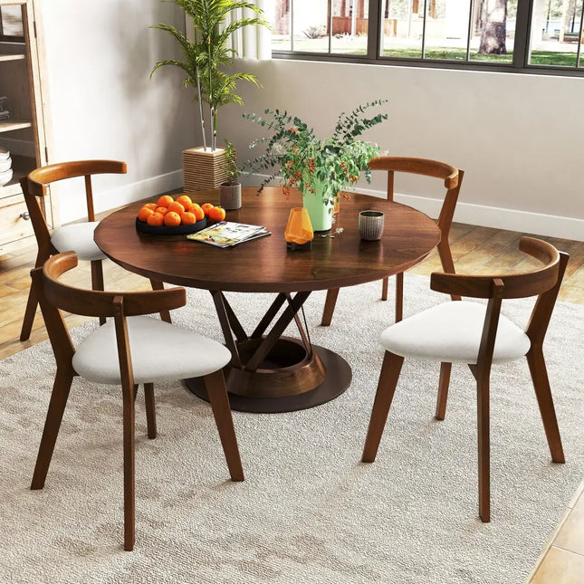 Wood Dining Chair Set of 2 with Padded Seat and Curved Back-Walnut - Walnut - Dining Chairs