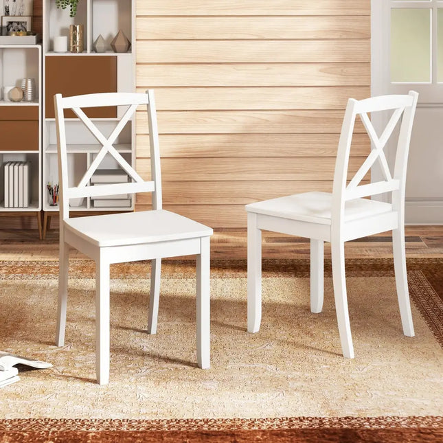 Wood Dining Chair Set of 2 with Rubber Wood Legs and Curved Backrest-White - White - Dining Chairs