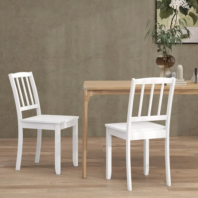Wood Dining Chair Set of 2 with Rubber Wood Legs-White - White - Dining Chairs