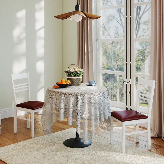 Wood Dining Chairs Set of 2 with Rubber Wood Frame-White - White - Dining Chairs