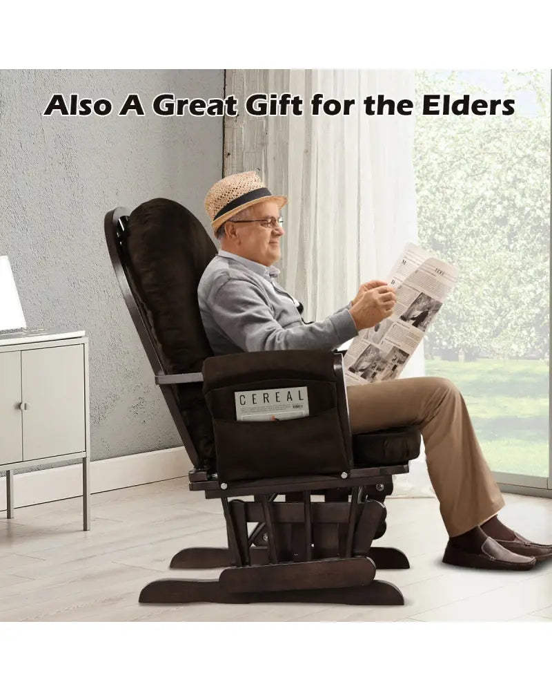 Wood Glider and Ottoman Set with Padded Armrests and Detachable Cushion-Brown - Brown - Recliners