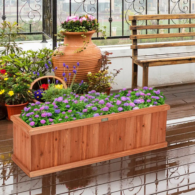 Wooden Decorative Planter Box for Garden Yard and Window - Brown - Raised Garden Beds