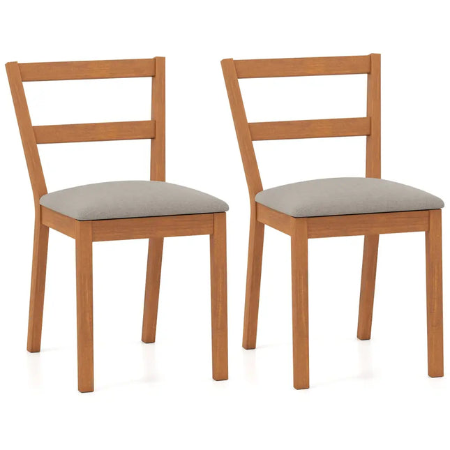 Wooden Dining Chair Set of 2 Farmhouse Kitchen Chair with Upholstered Seat-Brown - Brown - Dining Chairs