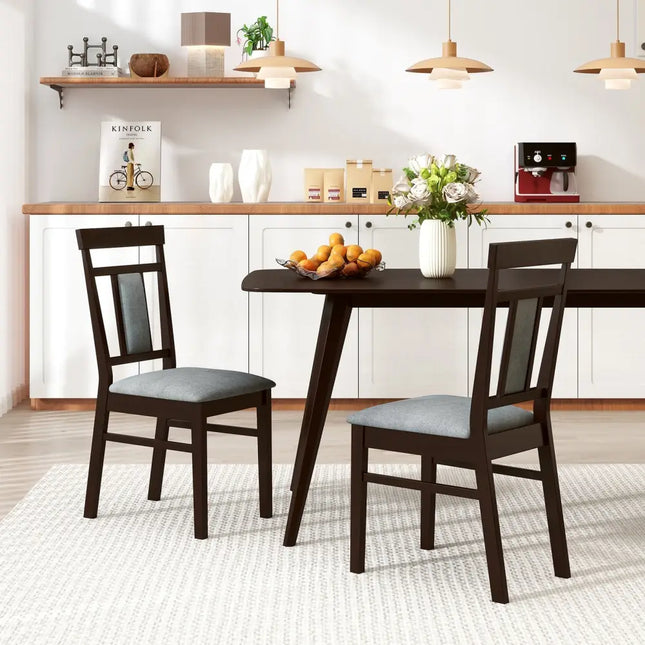 Wooden Dining Chair Set of 2 Linen Fabric Upholstered Kitchen Chairs with Rubber Wood Frame - Dining Chairs