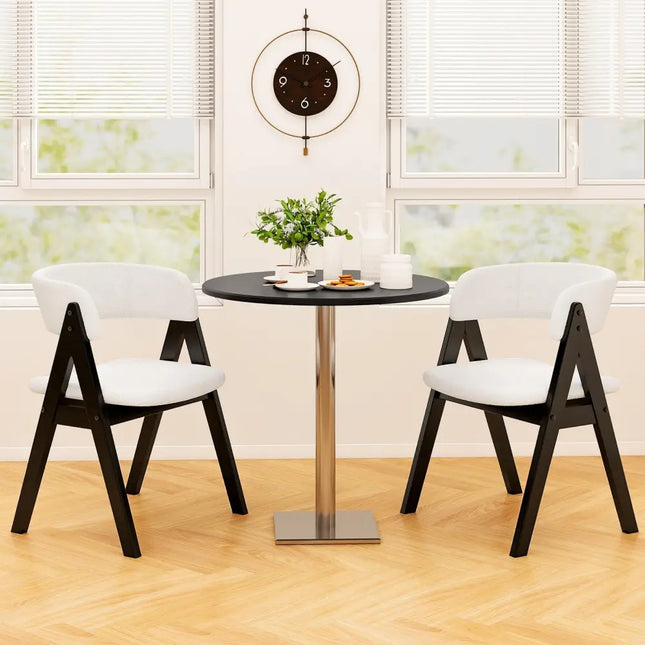 Wooden Dining Chair Set of 2 Mid-Century Modern Sherpa Upholstered Kitchen Dining Room Chairs-Black - Black - Dining