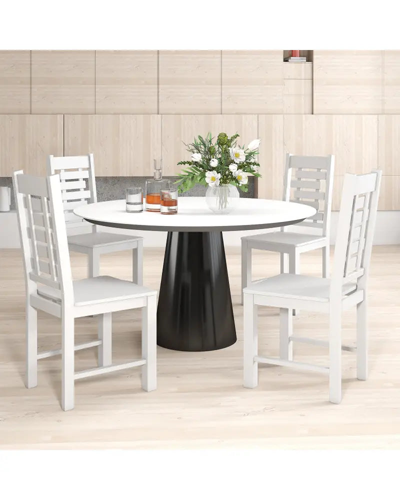 Wooden Dining Chair Set of 2 Solid Rubber Wood Kitchen Chairs-White - White - Dining Chairs