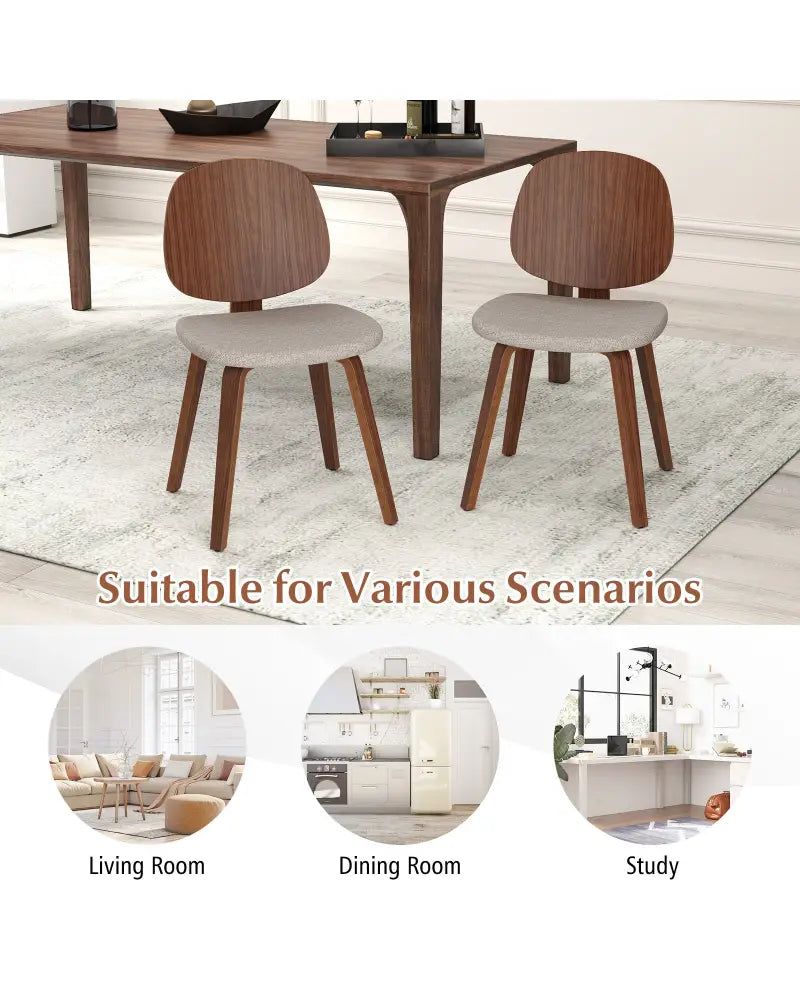 Wooden Dining Chair Set of 2 with Bentwood Frame and Padded Seat-Walnut - Walnut - Dining Chairs
