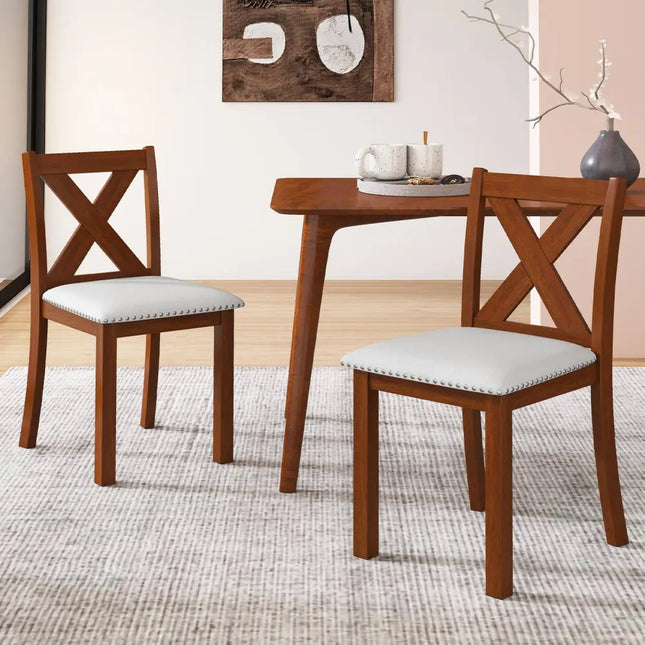 Wooden Dining Chair Set of 2 with Padded Seat and Curved Back-Beige - Beige - Dining Chairs