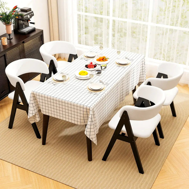Wooden Dining Chair Set of 4 Mid-Century Modern Sherpa Upholstered Kitchen Dining Room Chairs-Black - Black - Dining