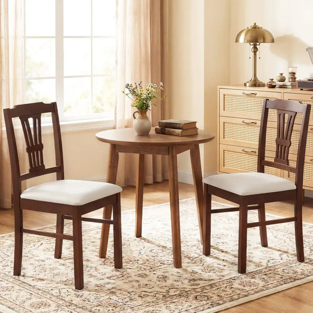 Wooden Dining Chairs Set of 2 Upholstered Kitchen Chairs with Solid Rubber Wood Frame-Beige - Beige - Dining Chairs