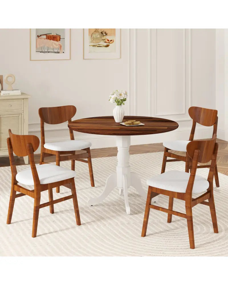 Wooden Dining Table with Round Tabletop and Curved Trestle Legs-Walnut & White - Walnut & Gray - Dining Tables