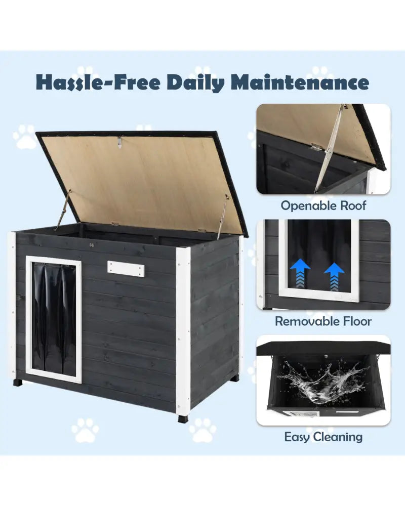 Wooden Dog House Outdoor with Natural Spruce Wood Frame Removable Floor and Openable Asphalt Roof-L - Dog Kennels
