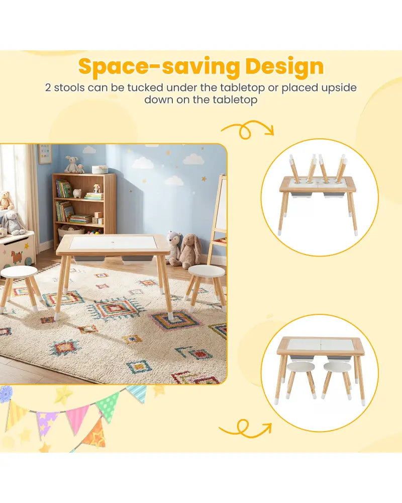 Wooden Kids Activity Table Set with Double-Sided Boards-Natural - Natural - Kids Table & Chair Sets
