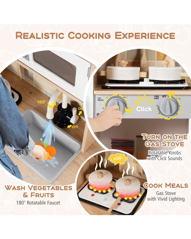 Wooden Kids Pretend Kitchen Playset Cooking Play Toy with Utensils and Sound - White - Play Kitchen Sets