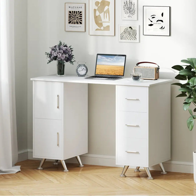 Wooden Manicure Table Nail Desk with Drawers Wrist Rest-White - White - Office Desks