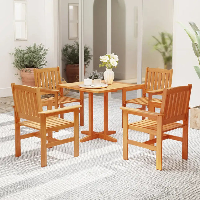 Wooden Patio Chairs Set of 2 with Inclined Backrests - Natural - Patio Dining Chairs