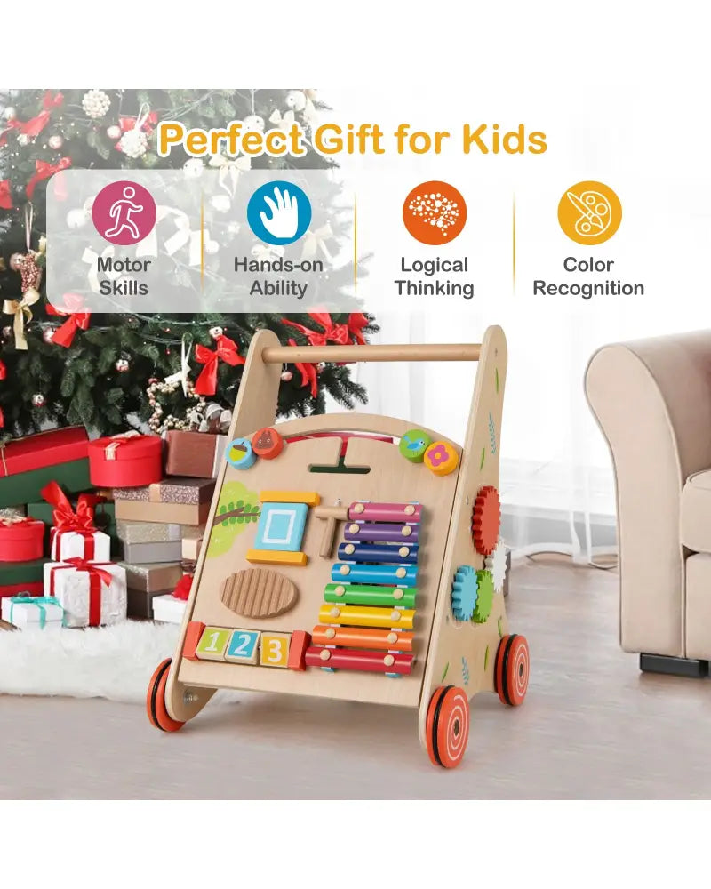 Wooden Push and Pull Baby Walker with Handle and Storage-Natural - Natural - Baby Activity