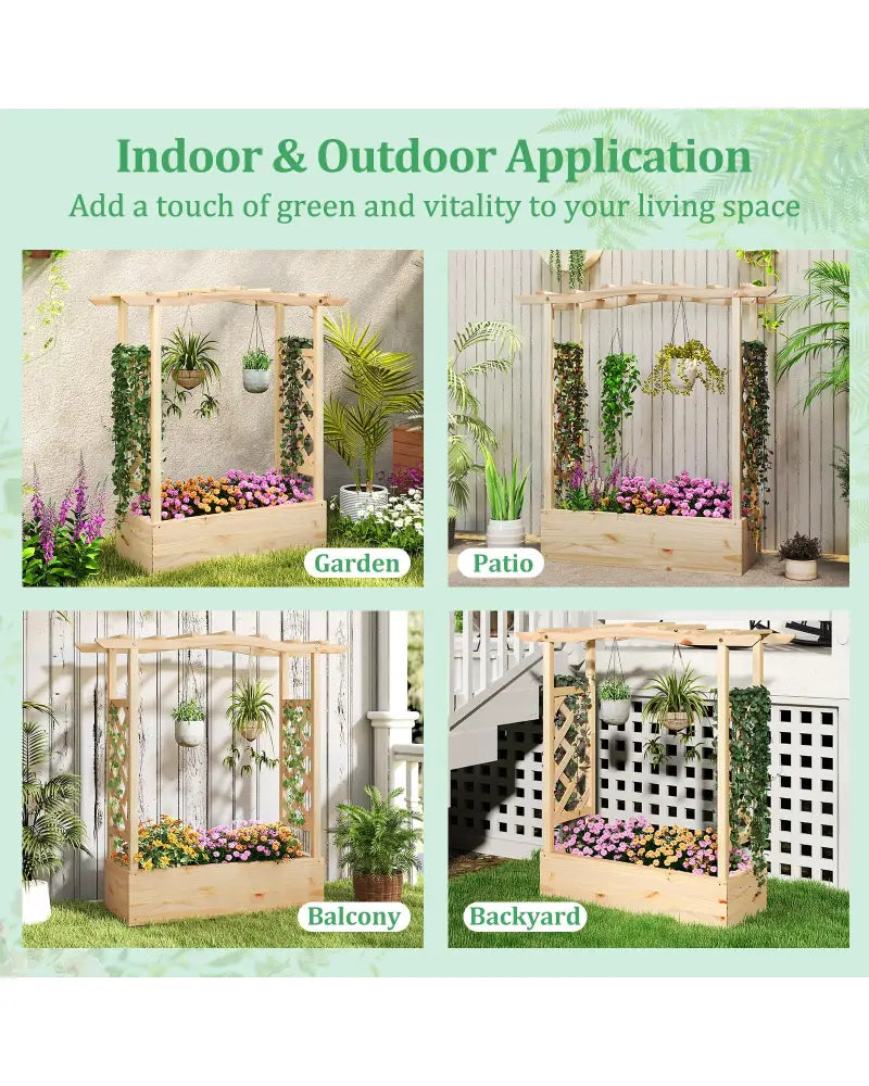 Wooden Raised Garden Bed Planter Box with Trellis and Hanging Roof - Raised Garden Beds