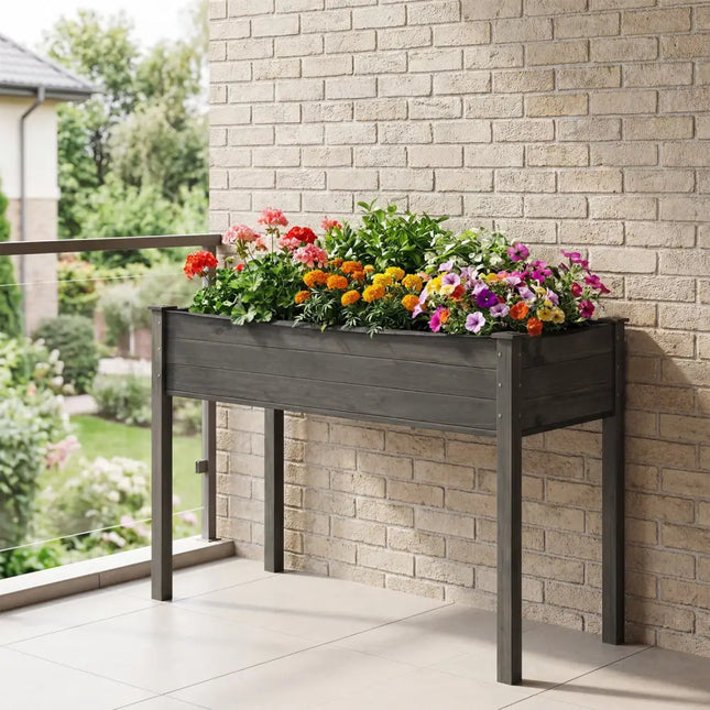Wooden Raised Vegetable Garden Bed Elevated Grow Vegetable Planter-Gray - Gray - Raised Garden Beds