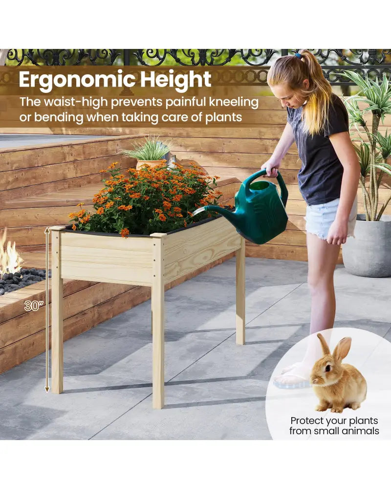 Wooden Raised Vegetable Garden Bed Elevated Grow Vegetable Planter-Natural - Natural - Raised Garden Beds