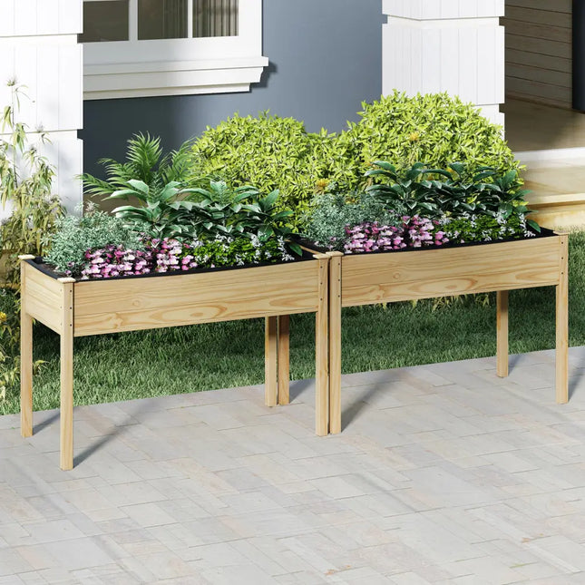 Wooden Raised Vegetable Garden Bed Elevated Grow Vegetable Planter-Natural - Natural - Raised Garden Beds