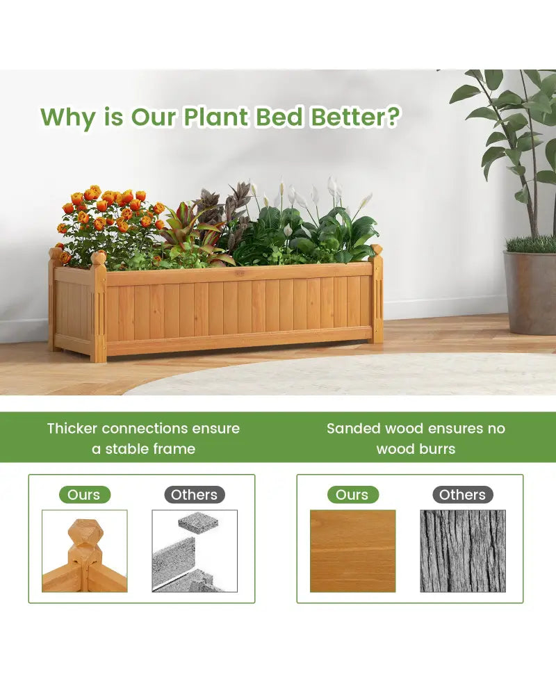 Wooden Rectangular Garden Bed with Drainage System-Natural - Natural - Raised Garden Beds