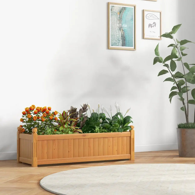 Wooden Rectangular Garden Bed with Drainage System-Natural - Natural - Raised Garden Beds