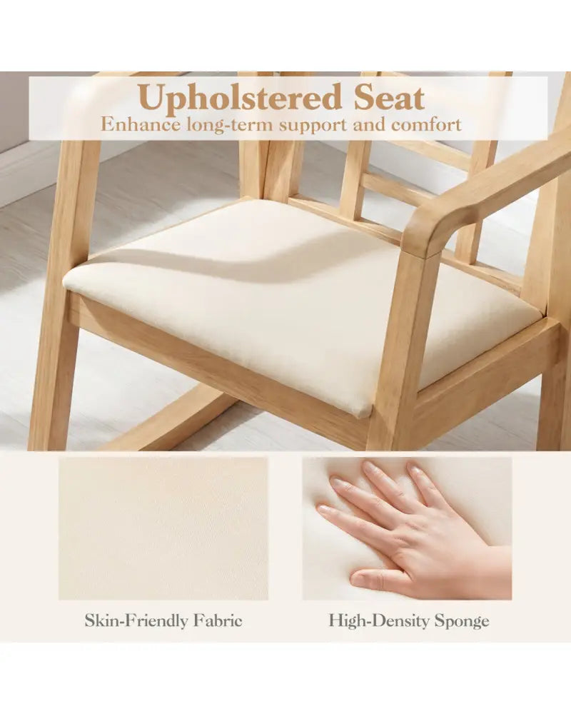 Wooden Rocking Chair with Upholstered Seat and Ladder Back for Living Room-Natural - Natural - Patio Rocking Chairs &