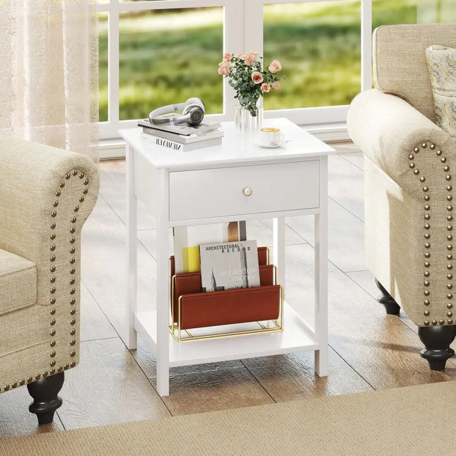 Wooden Storage Shelf with Drawer for Bedroom and Living Room-White - White - Nightstands