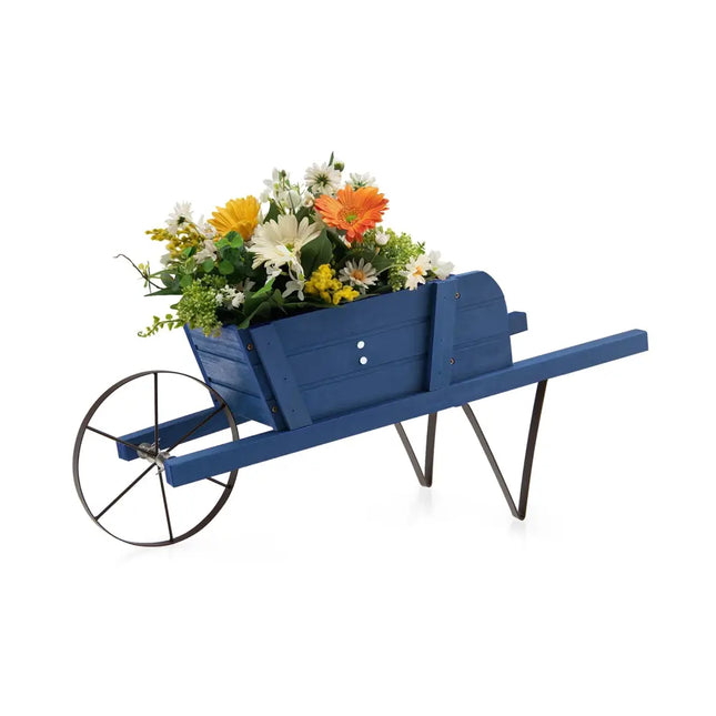 Wooden Wagon Planter with 9 Magnetic Accessories for Garden Yard-Blue - Blue - Plant Stands