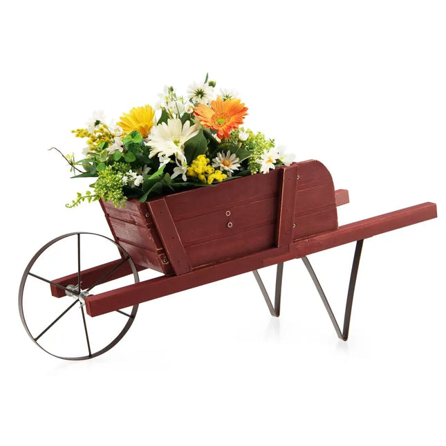 Wooden Wagon Planter with 9 Magnetic Accessories for Garden Yard-Red - Red - Plant Stands