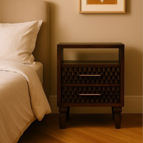 Image of handcrafted nightstand is built from premium wood, htoffering both durability and elegance. 