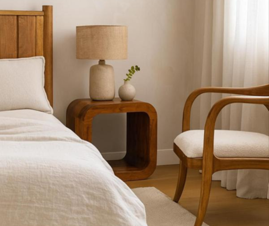 Image of oak-finish nightstands with combine durability and style. 