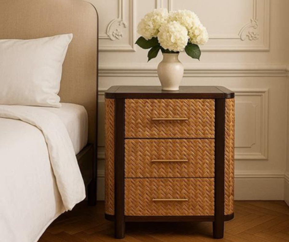 Image of handcrafted bedside tables. Solid wood designs with timeless style and practical storage