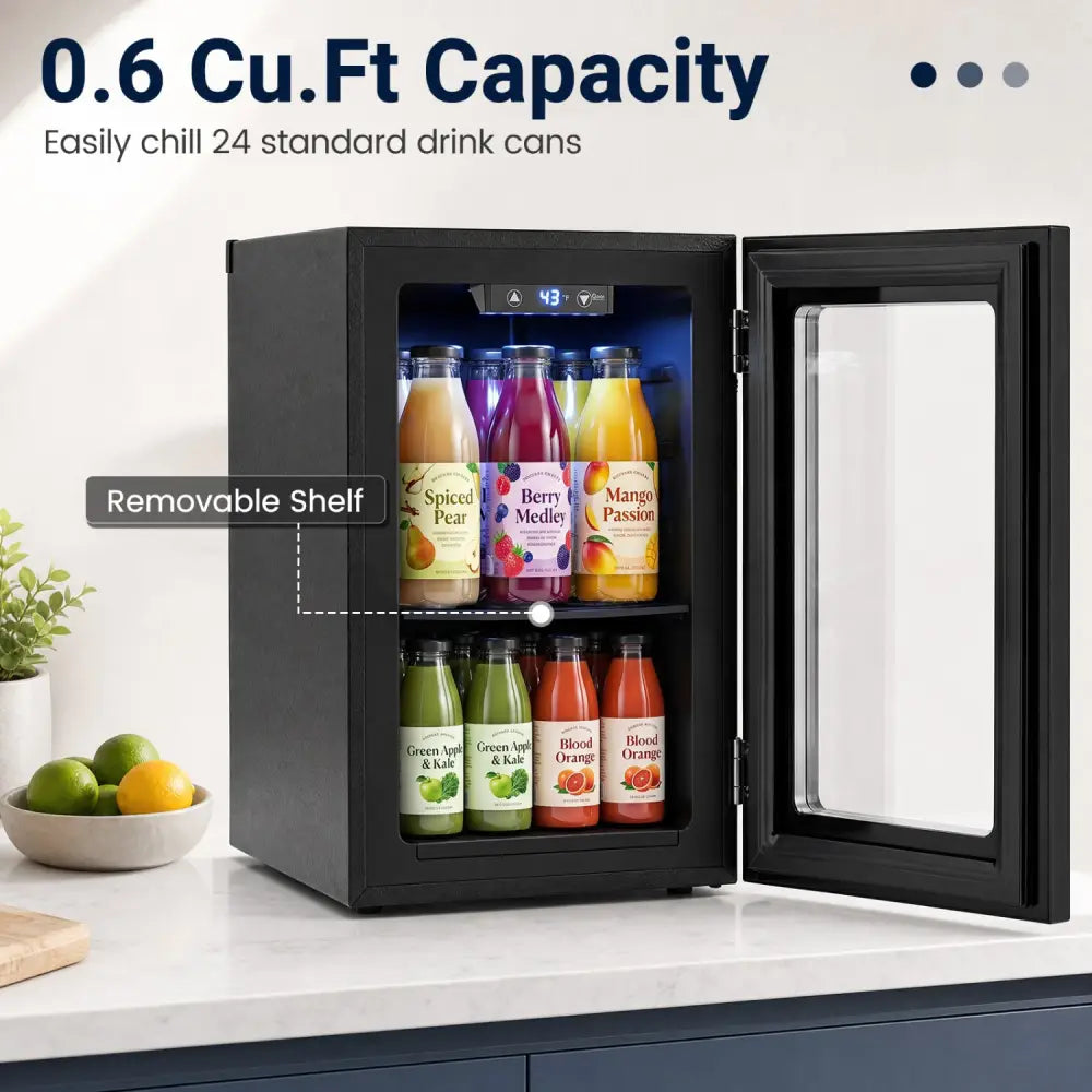 0.6 Cu.Ft Beverage Refrigerator 24 Cans Countertop Mini Fridge-Black - Black - Refrigerators