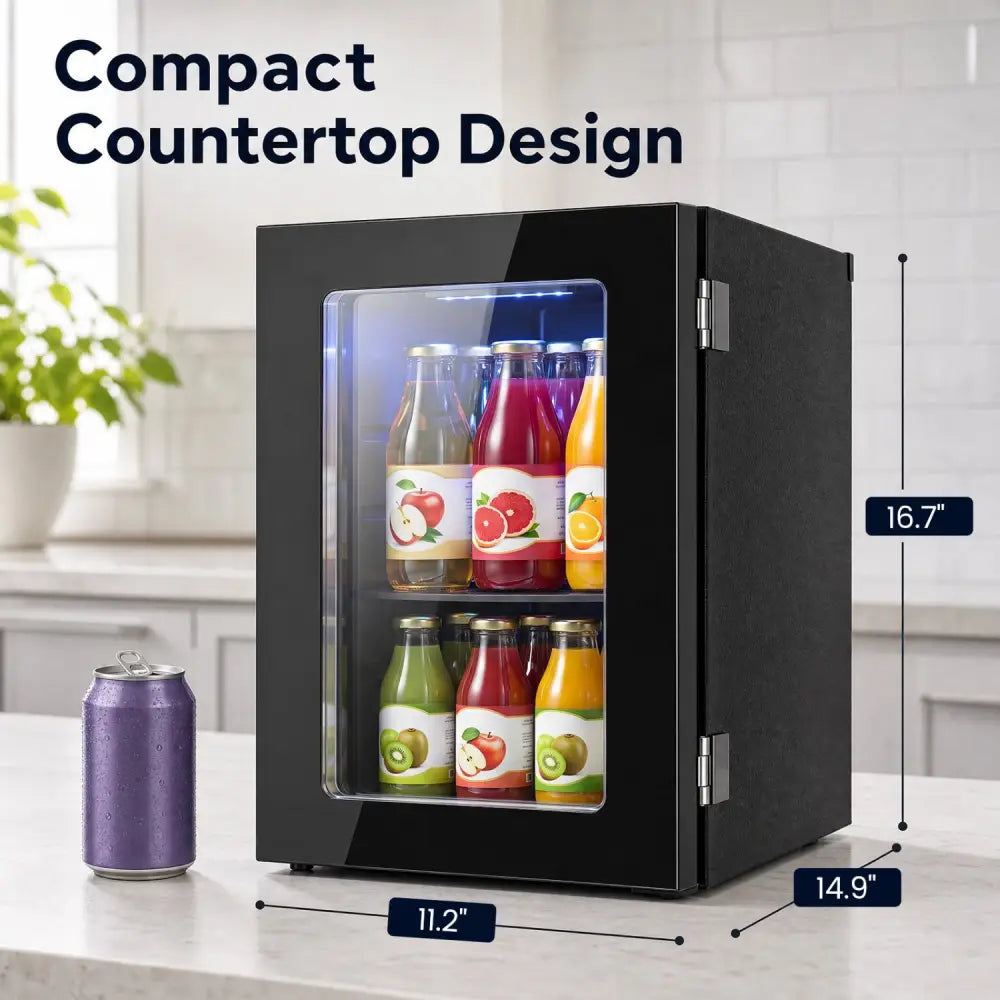 0.6 Cu.Ft Beverage Refrigerator 24 Cans Countertop Mini Fridge-Black - Black - Refrigerators