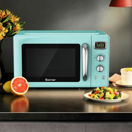 Costway 0.9 cu.ft retro green countertop microwave oven, compact design with digital controls and sleek retro style.