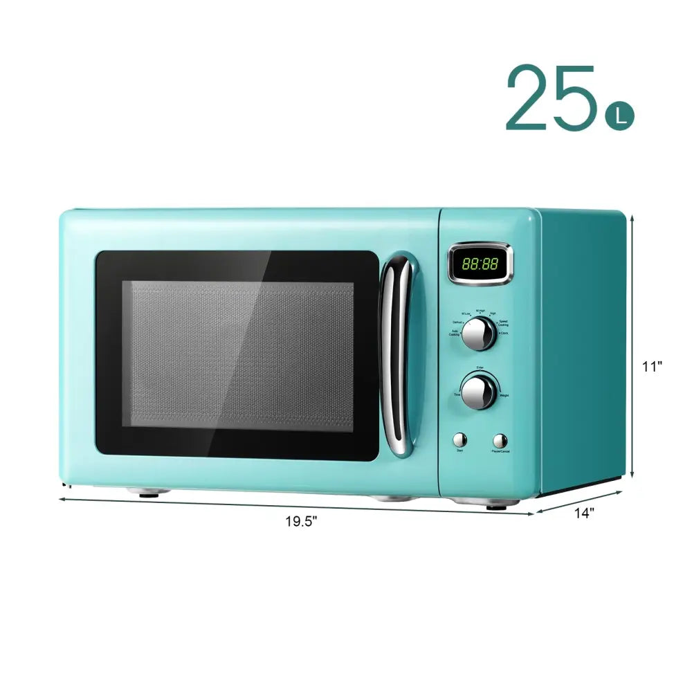 Costway 0.9 cu.ft green retro countertop microwave oven, compact and stylish, with digital control and stainless steel handle.