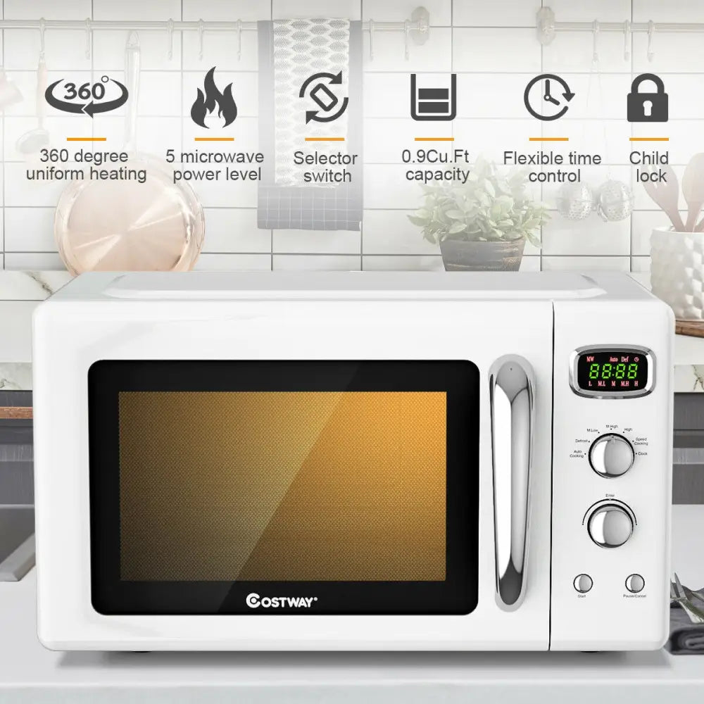 0.9 Cu.ft Retro Countertop Compact Microwave Oven-White - White - Toaster Ovens