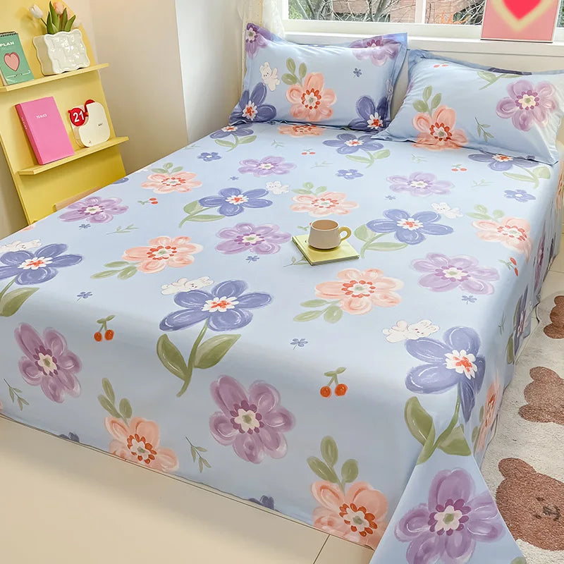 100% Cotton Flower Printed Bed Sheet – Single/Double/King Flat Sheet