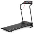 Black treadmill with digital display on a white background