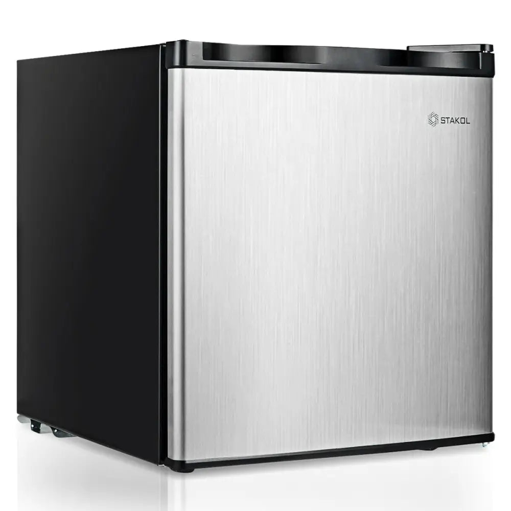 Costway 1.1 cu.ft. compact single door mini upright freezer with adjustable shelves and reversible door design.
