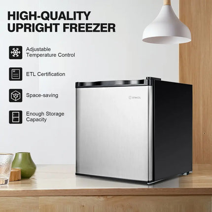 Costway 1.1 cu.ft. compact single door mini upright freezer with adjustable shelves and reversible door for versatile storage.