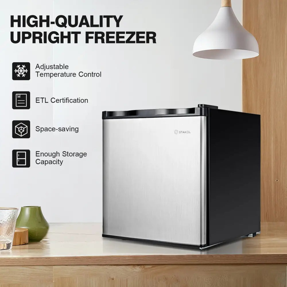 Costway 1.1 cu.ft. compact single door mini upright freezer with adjustable shelves and reversible door for versatile storage.