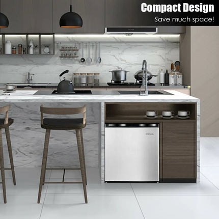 Costway 1.1 cu.ft. compact single door mini upright freezer with adjustable shelves and interior light for efficient frozen storage.